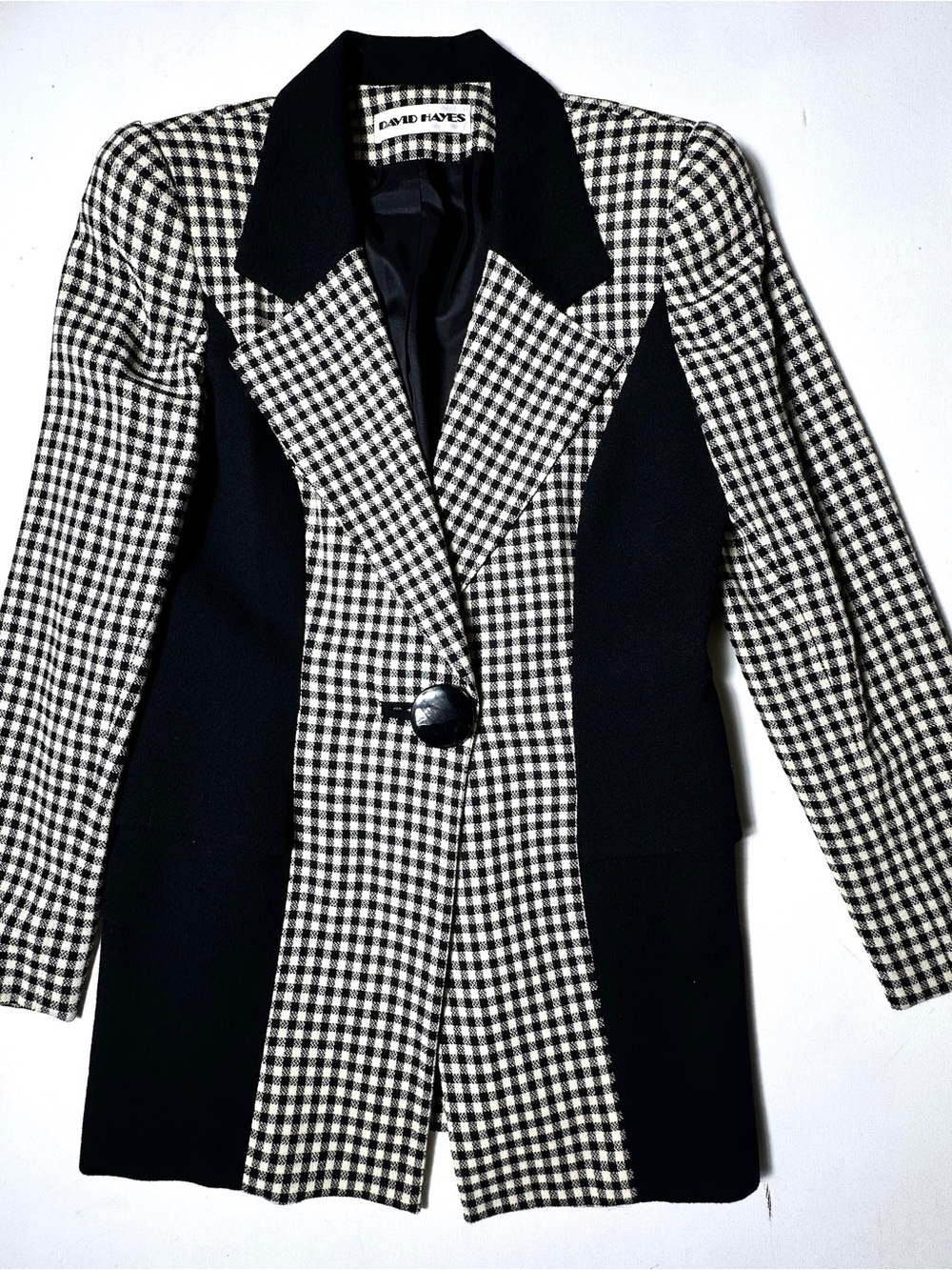 Vintage Designer David Hayes Reverse Black and White G Blazer with Solid Panels